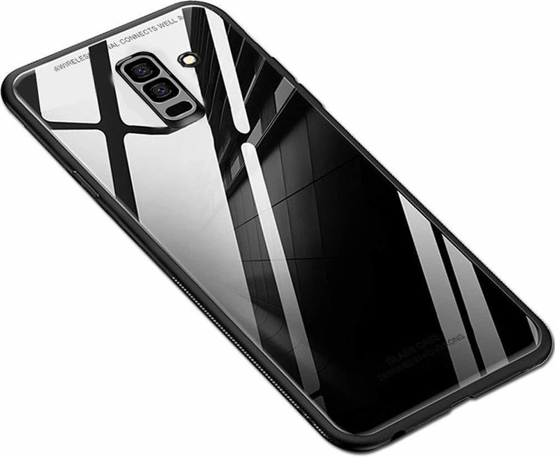 surpriseme Back Cover for Samsung Galaxy J8 (Black, Dual Protection, Glass, Polycarbonate, Rubber)(GLASS BACK, Shock Proof)