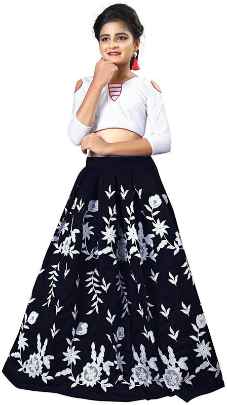 shoryam fashion Girls Lehenga Choli Party Wear Embroidered Lehenga Choli(Black, Pack of 1)