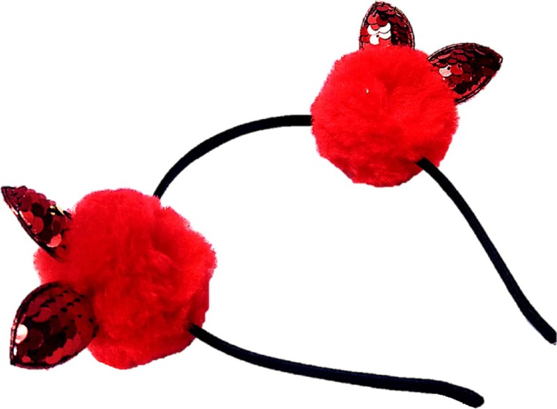 Proplady Designer Collection Stylish Shimmery Ears Stud Party Fur Hair Band for Baby Girls & Girls|Wedding Hair|Latest Kid Hair Hair Band, Head Band, Hair Accessory Set(Red)