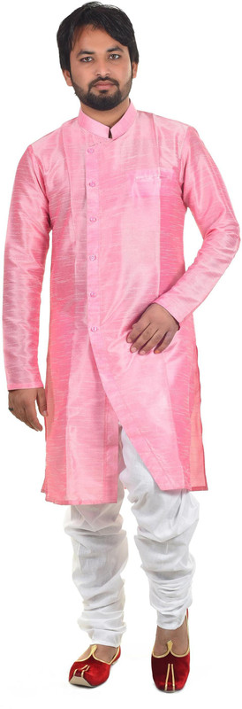 feel freedom fashion Men Self Design Asymmetric Kurta(Pink)