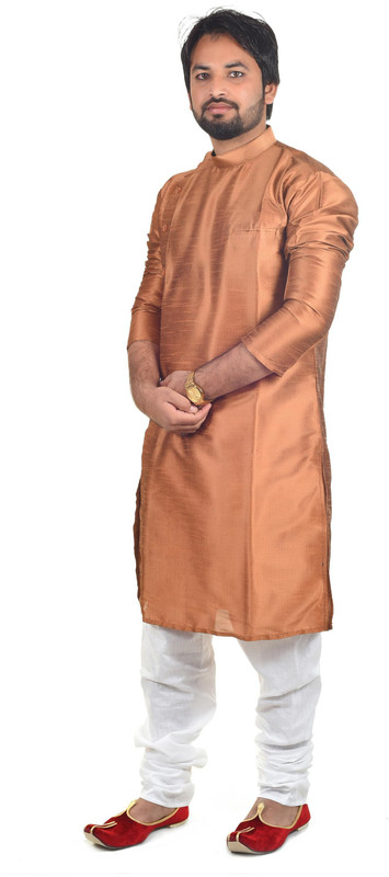 feel freedom fashion Men Self Design Straight Kurta(Brown)