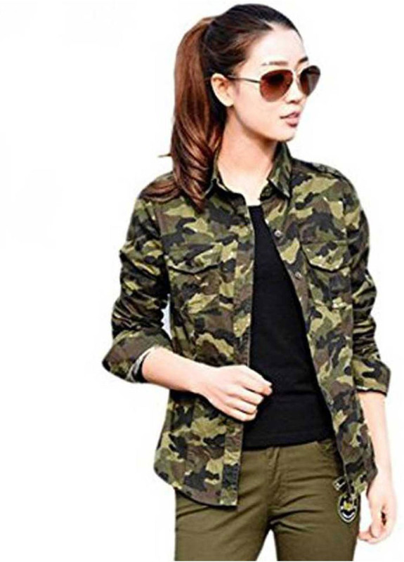zogra99 Women Military Camouflage Casual Green Shirt