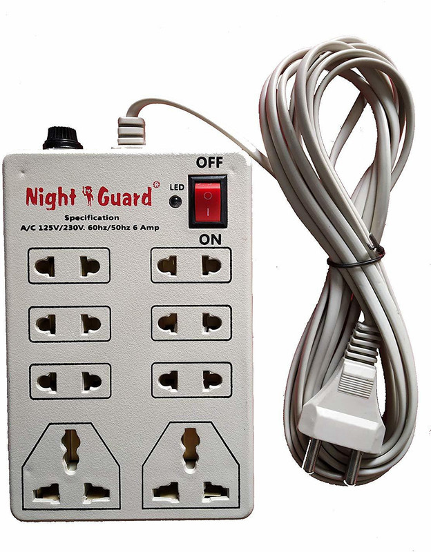 night guard Night Guard 8 Plug Point Extension Cord with Fuse and Spark Suppressor, 4 Meter Wire 8 Socket Surge Protector(White)