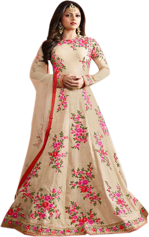 ultimateecommerce Poly Silk Embroidered Salwar Suit Material(Semi Stitched)