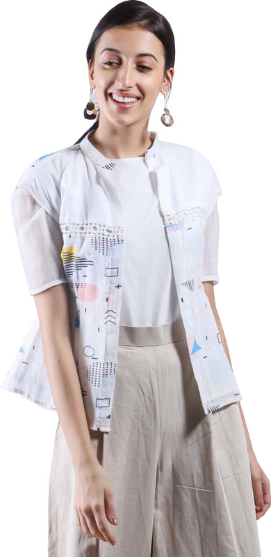 the 1st alphabet Sleeveless Printed Women Jacket