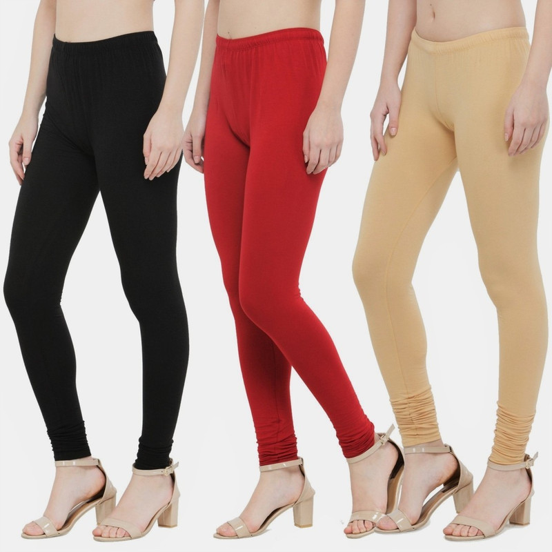 styleride Churidar  Legging(Red, Black, Beige, Solid)