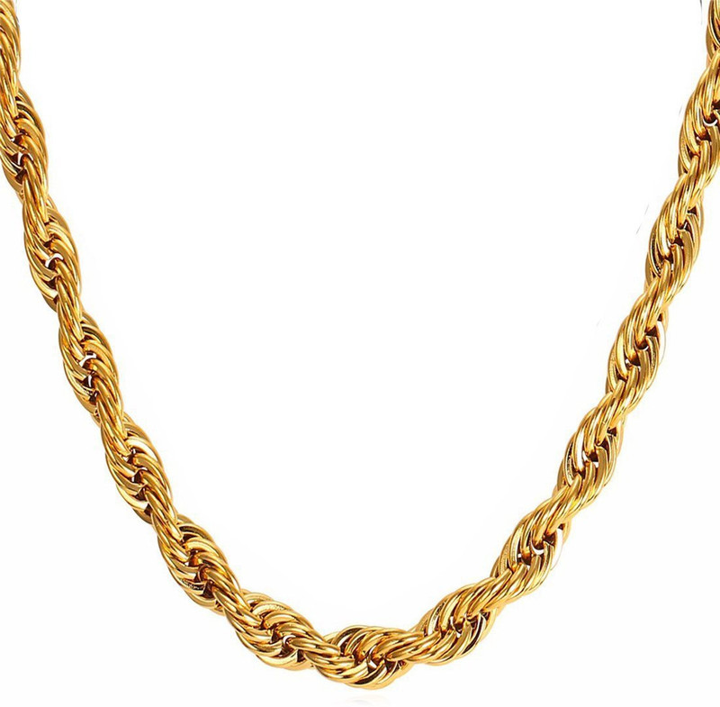 silverish 24K Gold Plated Gold Rope Chain Gold-plated Plated Stainless Steel Chain