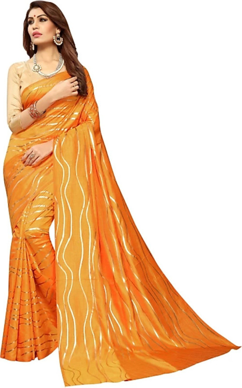 sky vision creation Floral Print Leheria Chiffon Saree(Orange)