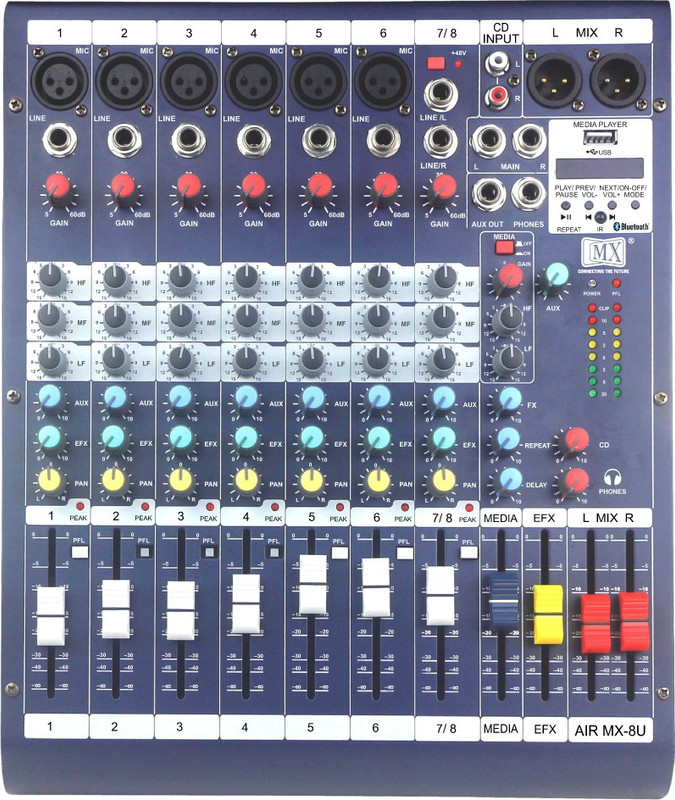 MX Live Audio Mixer 8 Channel Professional Mixer with USB & Bluetooth- AIR8USB Analog Sound Mixer
