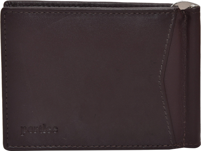 portlee Men Casual Brown Genuine Leather Money Clip(6 Card Slots)