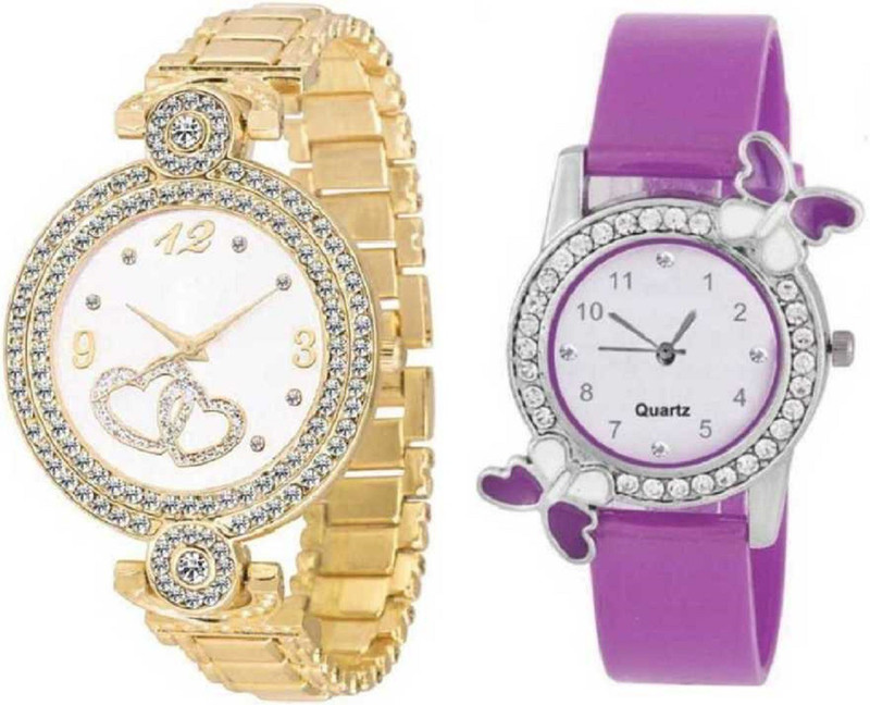 standard choice Standard Combo Watch New Bracelet Gold $ Purple Watch [ Pack of 2 ] Beautiful Watch For Beautiful Girls Kids And Women Analog Watch  - For Girls