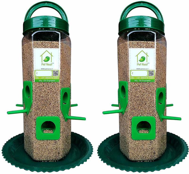 petnest Jumbo Size Bird's Plastic Cage Water and Food Feeder, Pack of 2 Tube Bird Feeder(Multicolor)