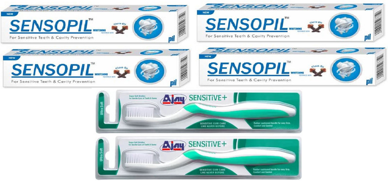 Pil Sensopil Gel Sensitive Whitening Toothpaste with SENSITIVE( +) Ultra Soft Toothbrush(6 Items in the set)
