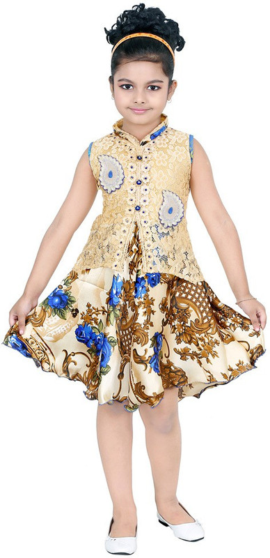 stylokids Girls Midi/Knee Length Party Dress(Beige, Sleeveless)