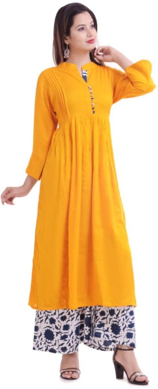AG Collection Casual Solid Women Kurti(Pack of 2, Yellow)