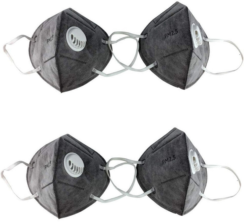 mra fashion PM2.5 Grey 4 piece Anti Pollution Face Mask with Activated Carbon- Filter, PM2.5 Filtration, Adjustable Nose Clip: for Men/Women grey Mask