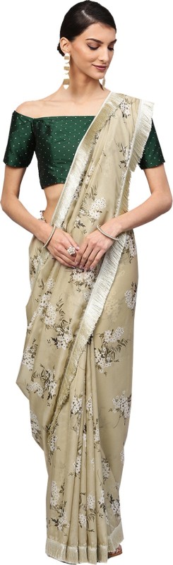 Inddus Printed Fashion Cotton Blend Saree(Beige)