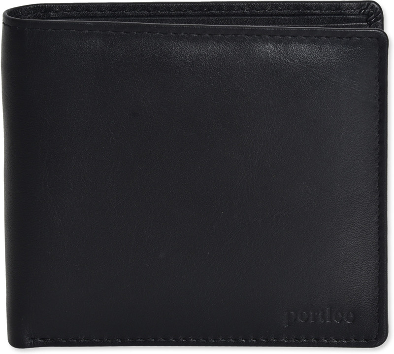 portlee Men Black Genuine Leather Wallet(3 Card Slots)