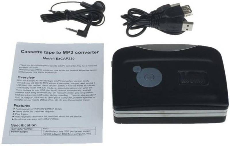 microware Portable USB Portable Cassette to MP3 Converter Tape-to-MP3 Player Portable USB Cassette to MP3 Converter Tape-to-MP3 Player MP3 Player(Black, 3.4 Display)