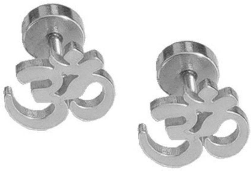 silverish OM Silver Earring for Men and Women OM Stud Earring Silver Metal Stud Earring