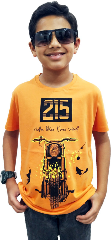 rowdy yankee Boys Graphic Print Cotton Blend T Shirt(Orange, Pack of 1)
