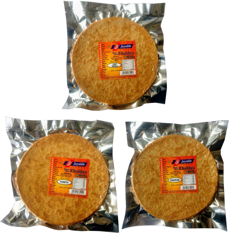 joyable Khakhra each packet (2 Chat Masala,2 Panipuri,2 Tometo)(Pack of 3, 3 x 400, 1200 g)