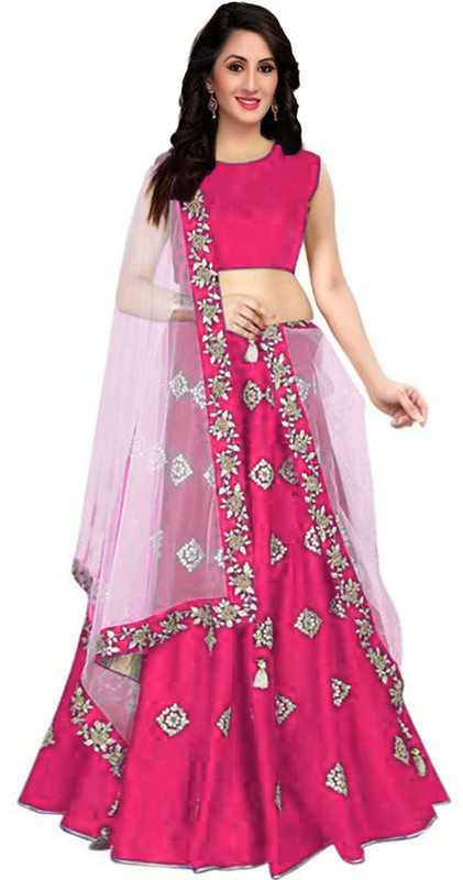 shelvinzas Embroidered Semi Stitched Lehenga, Choli and Dupatta Set(Multicolor)