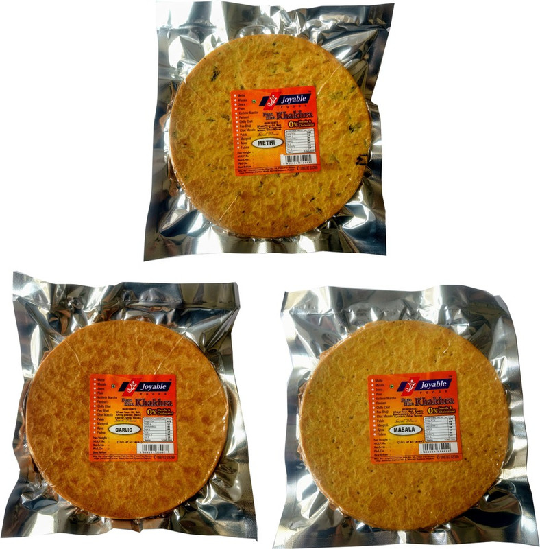 joyable Khakhra (2 Methi,2 Masala,2 Garlic)(Pack of 3, 3 x 400, 1200 g)