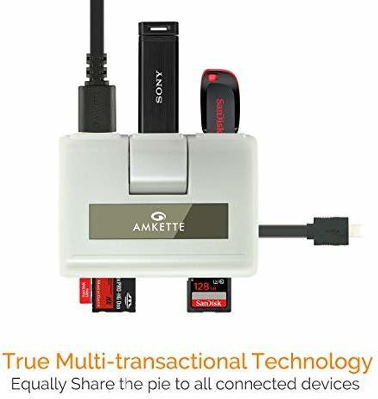 Amkette OTG USB Hub for Smartphones and Tablets Card Reader(White)