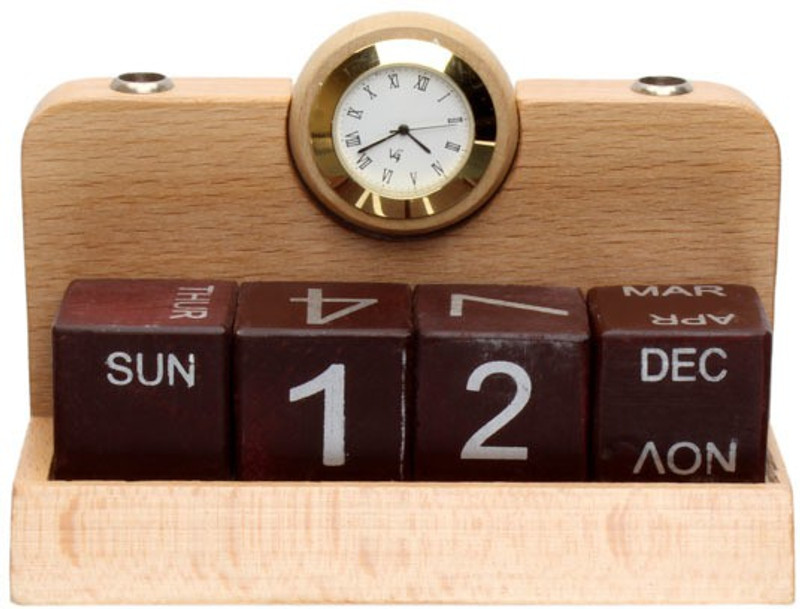 mygiftmart 2 Compartments wooden wooden destop with calender and penstand(Brown)