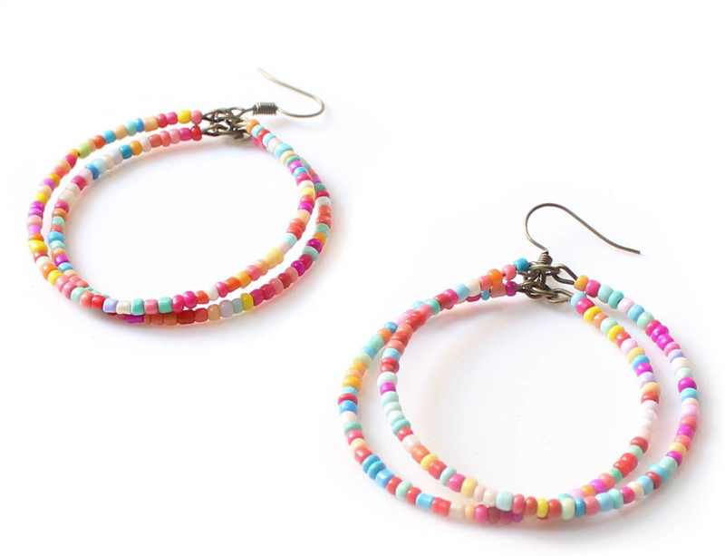 earfashion Vibgyor Rainbow Beads Alloy Hoop Earring