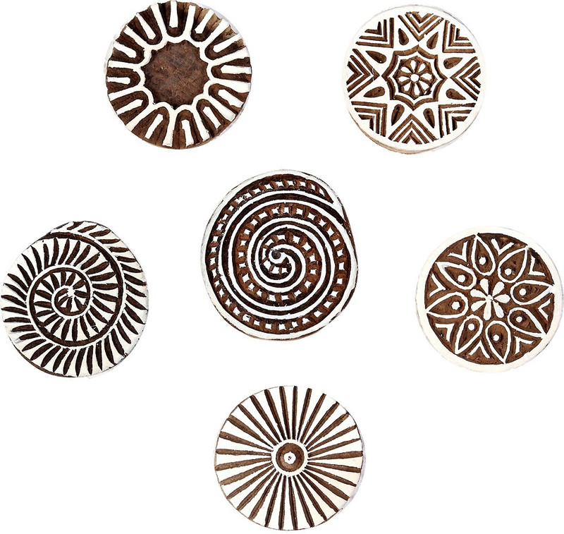 fancy handicraft Wooden Printing Stamp Block Hand-Carved for Textile Printing Pottery Crafts Indian Tattoo Collectible Printing Blocks(Pack of 6)