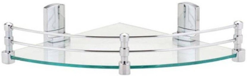 intenzo Multi-Purpose Glass Corner with Heavy Wall Brackets(Glossy)- 10x10 Inches Glass Wall Shelf(Number of Shelves - 1, Multicolor)