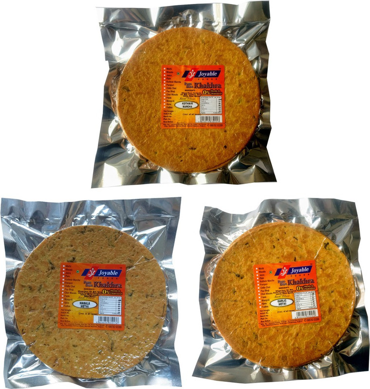 joyable Khakhra (2 Kothmir Marcha,2 Methi Masala,2 Garlic Methi)(Pack of 3, 3 x 400, 1200 g)