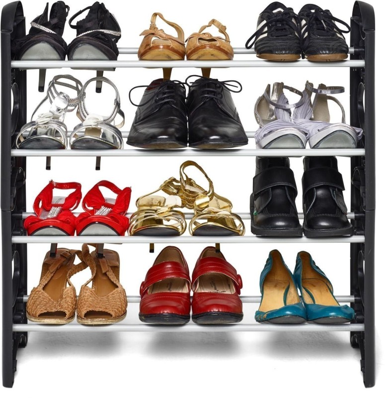 Ebee Plastic Shoe Stand(Black, 4 Shelves)