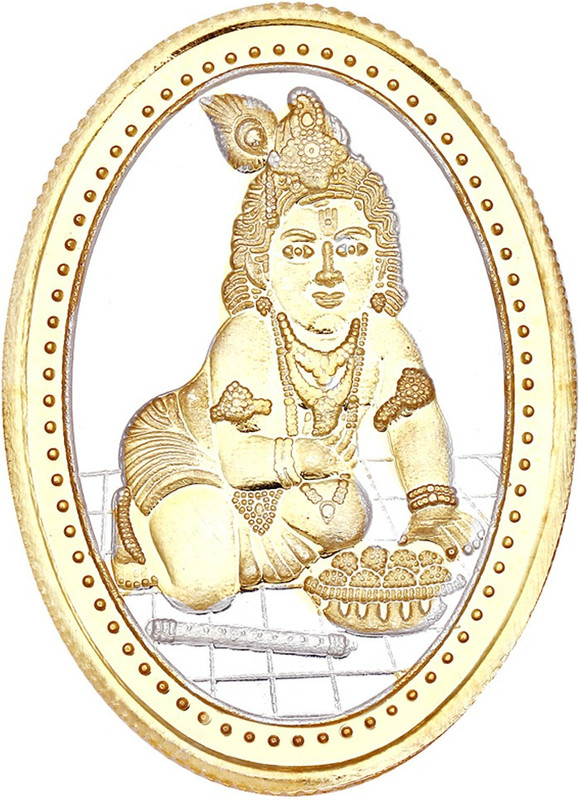 ijuels 999 Pure BIS Hallmarked 10 Grams Silver Coin. Gold Plated Laddu Gopal/Krishna Oval 10 gm Pure Silver Coin - IJC0918SC033 S 999 10 g Silver Coin