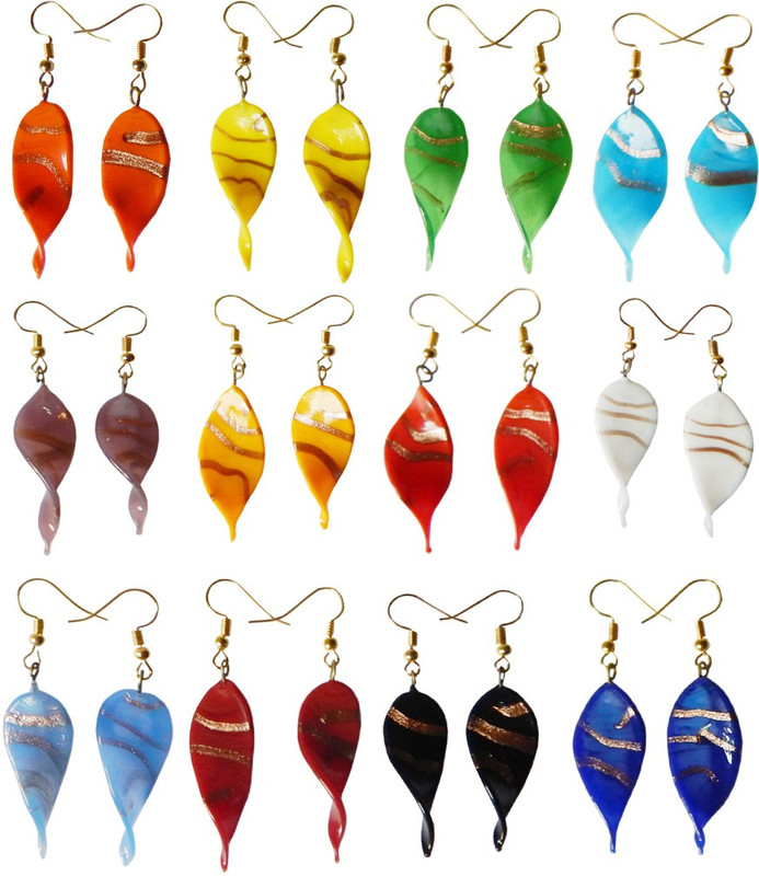 vermahandicrafts Combo of 12 Pairs of Multicolour Glass Drops & Danglers