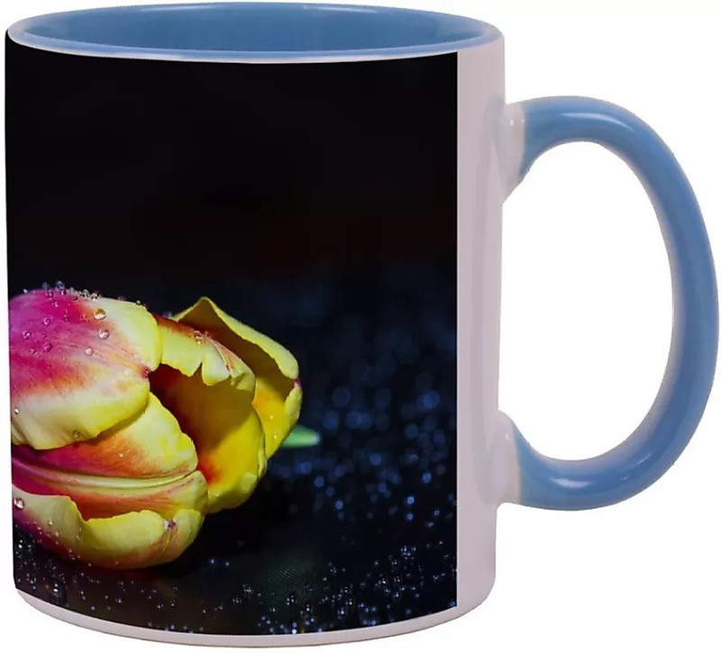 minortsrill artist purple and yellow tulip blue ceramic mug Bone China Mug(340 ml)