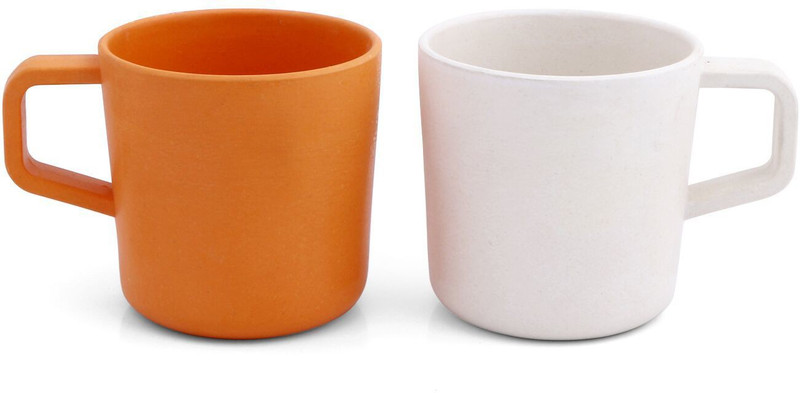 sevya Classic Organic Bamboo Crockery Tea/Coffee Cup Set of 2 Pcs, Orange White , Biodegradeable Wood Mug(200 ml, Pack of 2)