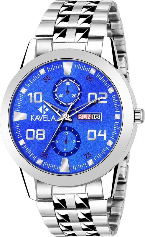 kavela stainless steel watch with blue color multi shade dial n dual shade stainless steel strap silver matt and glossy Analog Watch  - For Men