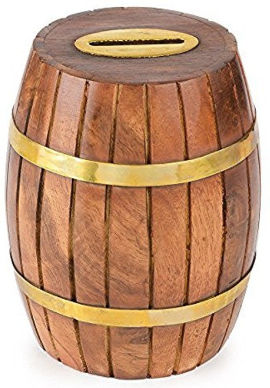 the bells wooden coin\piggy bank barrel desine in sheesham wood 5x4 Coin Bank(Brown)