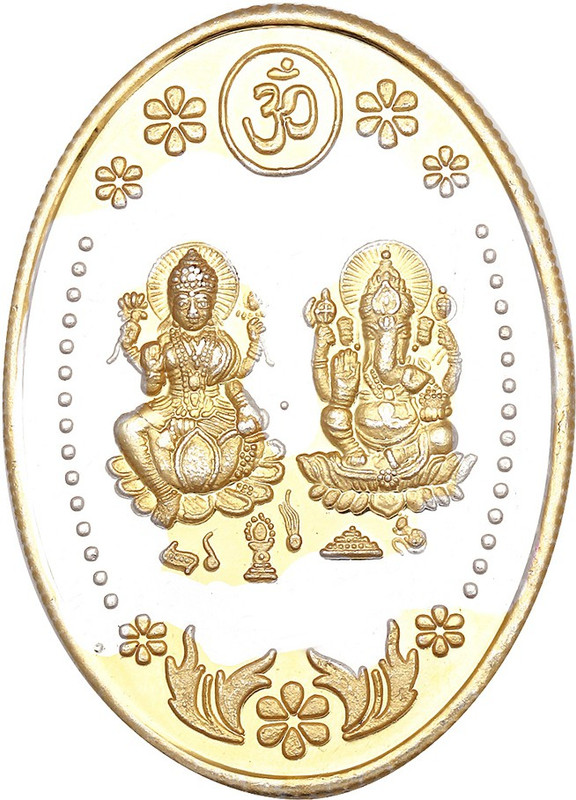 ijuels 999 BIS Hallmarked and Certified 10 Gms Silver Coin. Gold Plated Laxmi Ganesh Oval Silver Coin IJC0918SC031 S 999 10 g Silver Coin