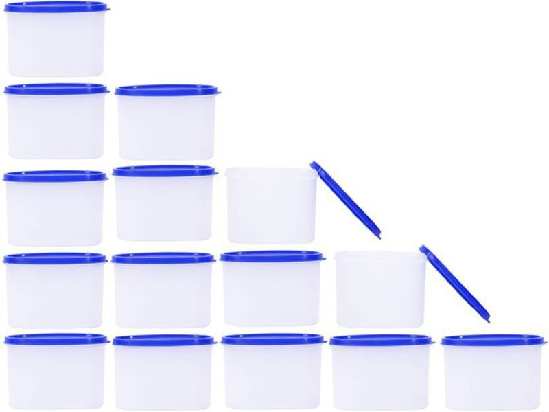 manco manco space saver 15pc-1100ml plastic grocery container [pack of 14,whitw blue]  - 1.1 L Plastic Grocery Container(Pack of 15, Blue)