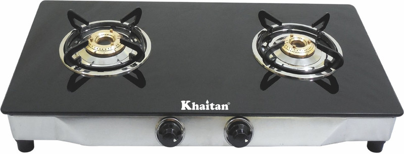 Khaitan Rect Ss Black 2 Burners Glass Manual Gas Stove 2 Burners
