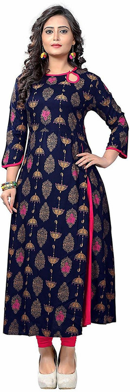 indian youth Casual Printed Women Kurti(Blue)