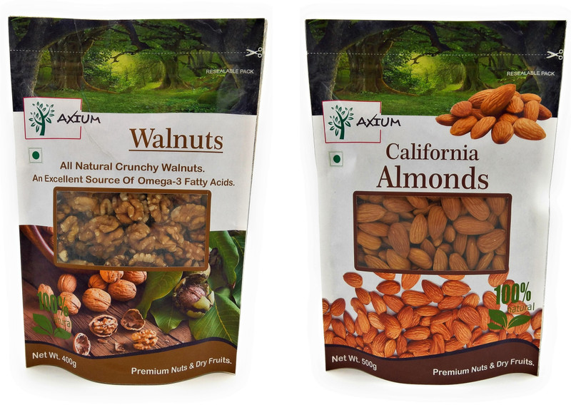 axium Daily Needs Combo Walnuts- 400gm & Almonds- 500gm (Pack Of 2) Walnuts, Almonds(2 x 450 g)
