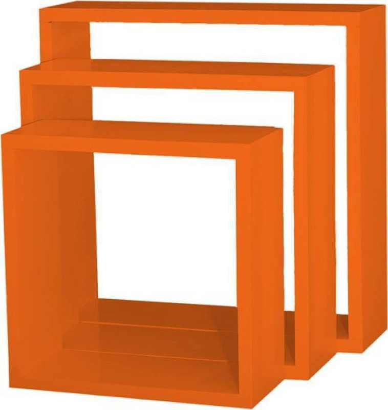 exterme wood square shaped wall shelf orange decor Wooden Wall Shelf (Number of Shelves - 3, Orange) Wooden Wall Shelf(Number of Shelves - 3, Orange)