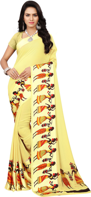 sky vision creation Printed Fashion Georgette Saree(Yellow)