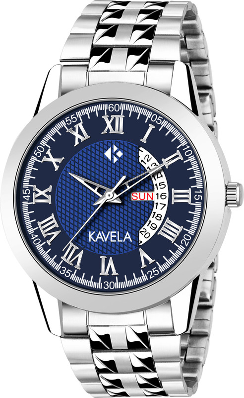 kavela stainless steel watch with blue color multi shade dial n dual shade stainless steel strap silver matt and glossy Analog Watch  - For Men