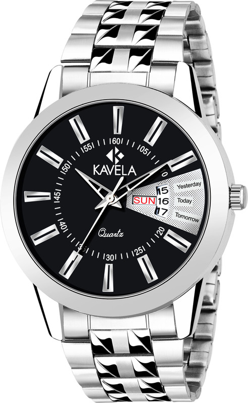 kavela stainless steel watch with blue color multi shade dial n dual shade stainless steel strap silver matt and glossy Analog Watch  - For Men